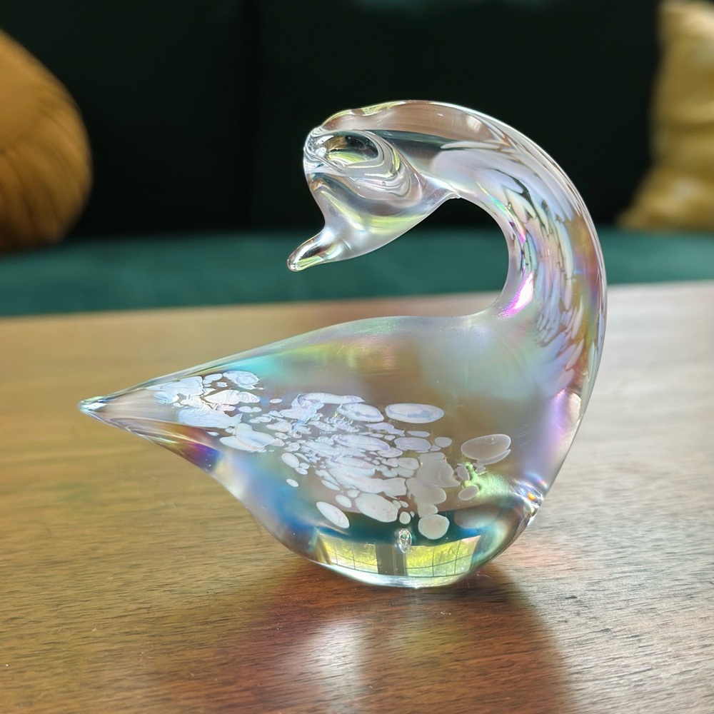 LAST CHANCE* DONATING Vintage Albert Price iridescent glass swan/goose